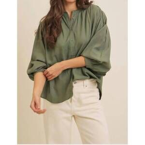 NEW IN FEBRUARY francine linen blend button down blouse in green